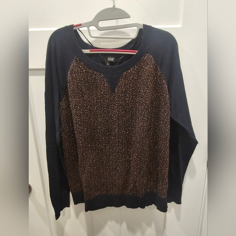 a.n.a A New Approach Navy Metallic Copper Knit Sweater Women’s XL